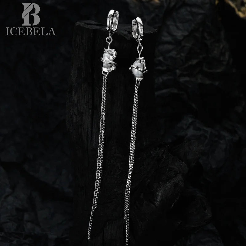 ICEBELA Fine Jewelry Drop Long Tassel Earrings Women Exquisite 925 Sterling Silver Chain Freshwater Pearl Earrings for Girls