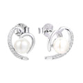 LULUFOCUS Heart Zircon Sterling 925 Stud Earrings Silver Freshwater Pearl Mounting Earrings