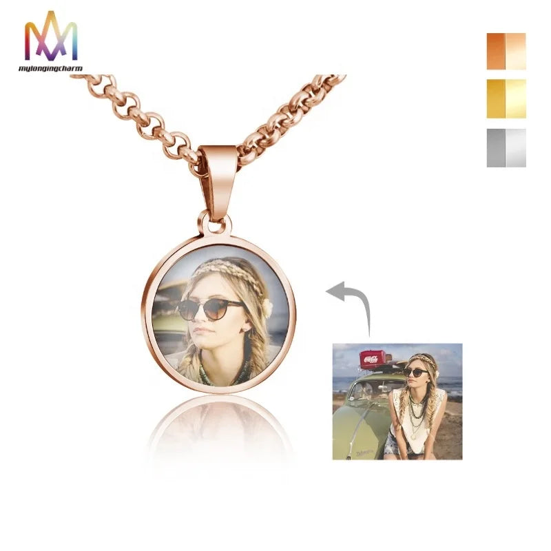 Custom Stainless Steel Color PrintingNecklaces With Picture Photo Inside for Commemorate