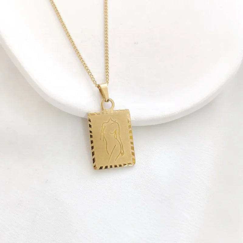 MICCI 18K Gold Plated Plain Gold Figure Face Body Pendant Non Tarnish Free Gold Stainless Steel Necklace
