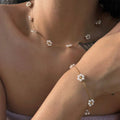 New Fashion 18K Gold Plated Stainless Steel Necklace Women Girls Chic Style Pearl Beaded Flower Choker Necklace Bracelet Anklet
