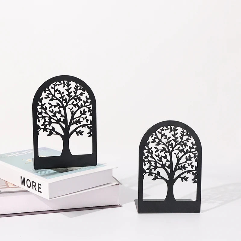 Customized Modern Creative Metal Bookends Laser Cut Skeleton Design for Office Reading Storage Bookcase Accessory