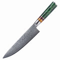 7.5 Inch Chef Knife JDH Damascus Kitchen Knife 67 Layers Damascus Steel with Green Grain Resin Handle