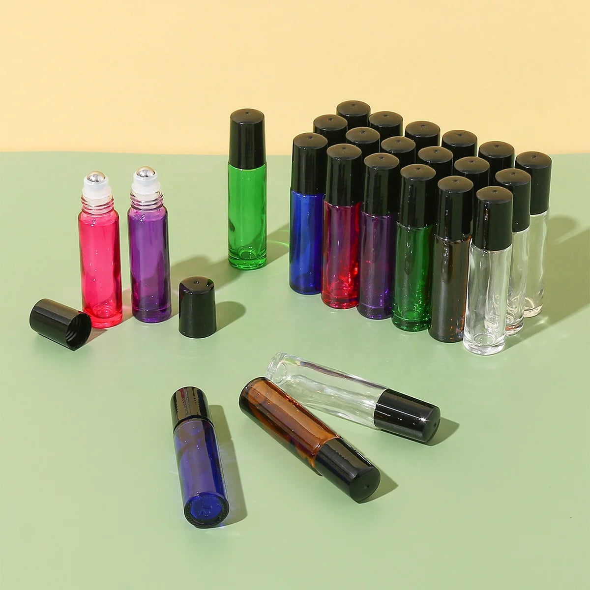 Colorful 10ml Empty Shiny Roller Perfume Deodorant Bottles Cosmetic Packaging Roll on Bottle for Essential Oil