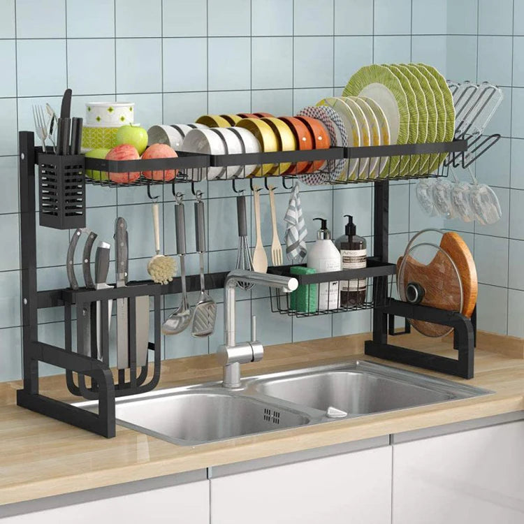 Modern 2-Layer Metal Dish Plate Drainer Over-the-Sink Kitchen Rack Counter Cheap Storage Kitchen Bathroom OEM Design Available