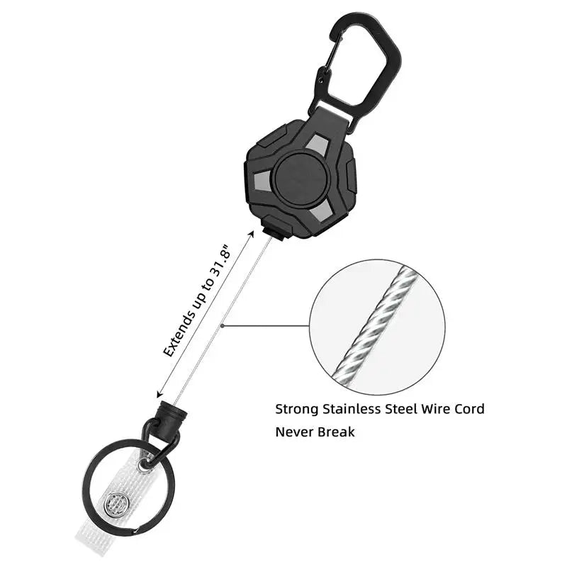 Multifunctional Heavy Duty Easy Pull Rell Buckle Steel Cable Anti-Lost Badge Holder Strong Carabiner Retractable Key Chain