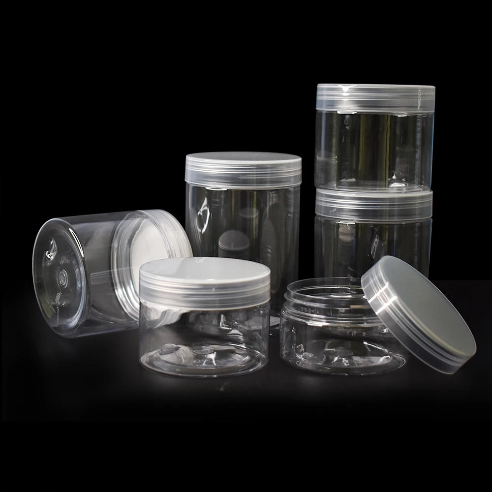 Wholesale Cosmetic Transparent Plastic PET Cream & Lotion Jars with Screw Cap 50ml/100ml Custom Logo for Skin Care Food Storage