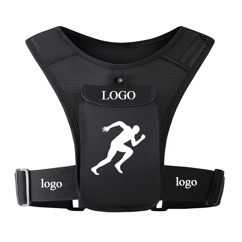 Custom Neoprene Adjustable Waistband Reflective Logo Training Workout Jogging Bag Running Vest Chest Phone Holder for Men Women