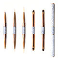 Dual Ended Premium Nylon Gel Liner Oval Flat Oblique Ombre Brush Rose Gold Marble Handle Custom Nail Art Durable Easy Use