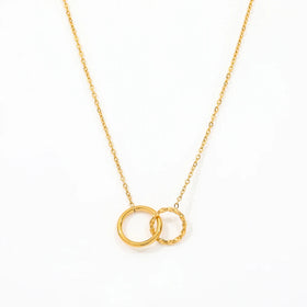 Fenny 18K Gold Plated Waterproof Double Smooth Twisted Circle Cross Pendant Choker Chain Stainless Steel Necklace for Women