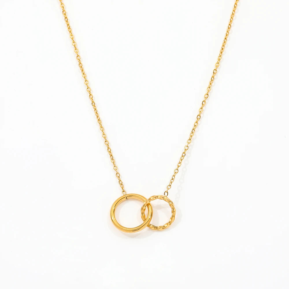 Fenny 18K Gold Plated Waterproof Double Smooth Twisted Circle Cross Pendant Choker Chain Stainless Steel Necklace for Women