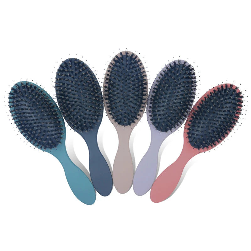 Customized Logo Oval Paddle Cushion Nylon Boar Bristle Detangling Massage Compact ABS Hair Brush for Home Use