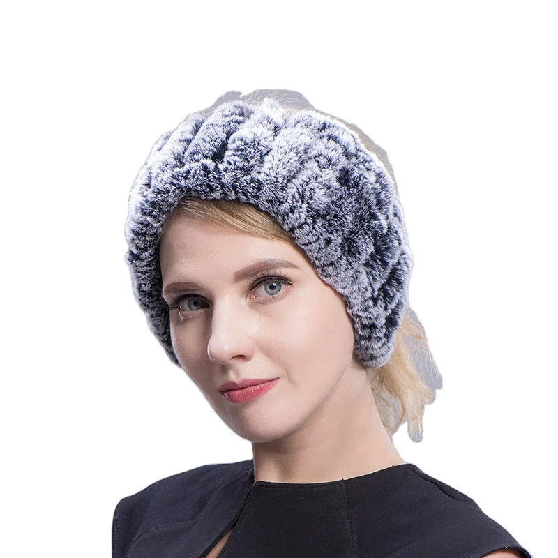 MWFur Winter Elastic Neck Ring Winter Fashion Scarf Women Rex Rabbit Headbands Rex Rabbit Fur Ear Warmer