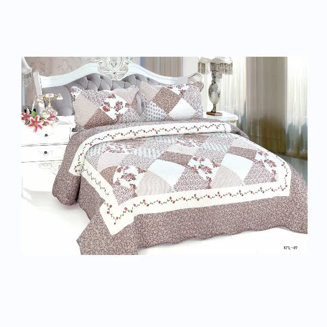 3-Piece European Quilted Coverlet Bedspread Floral Pattern Microfiber Cotton for Home Use