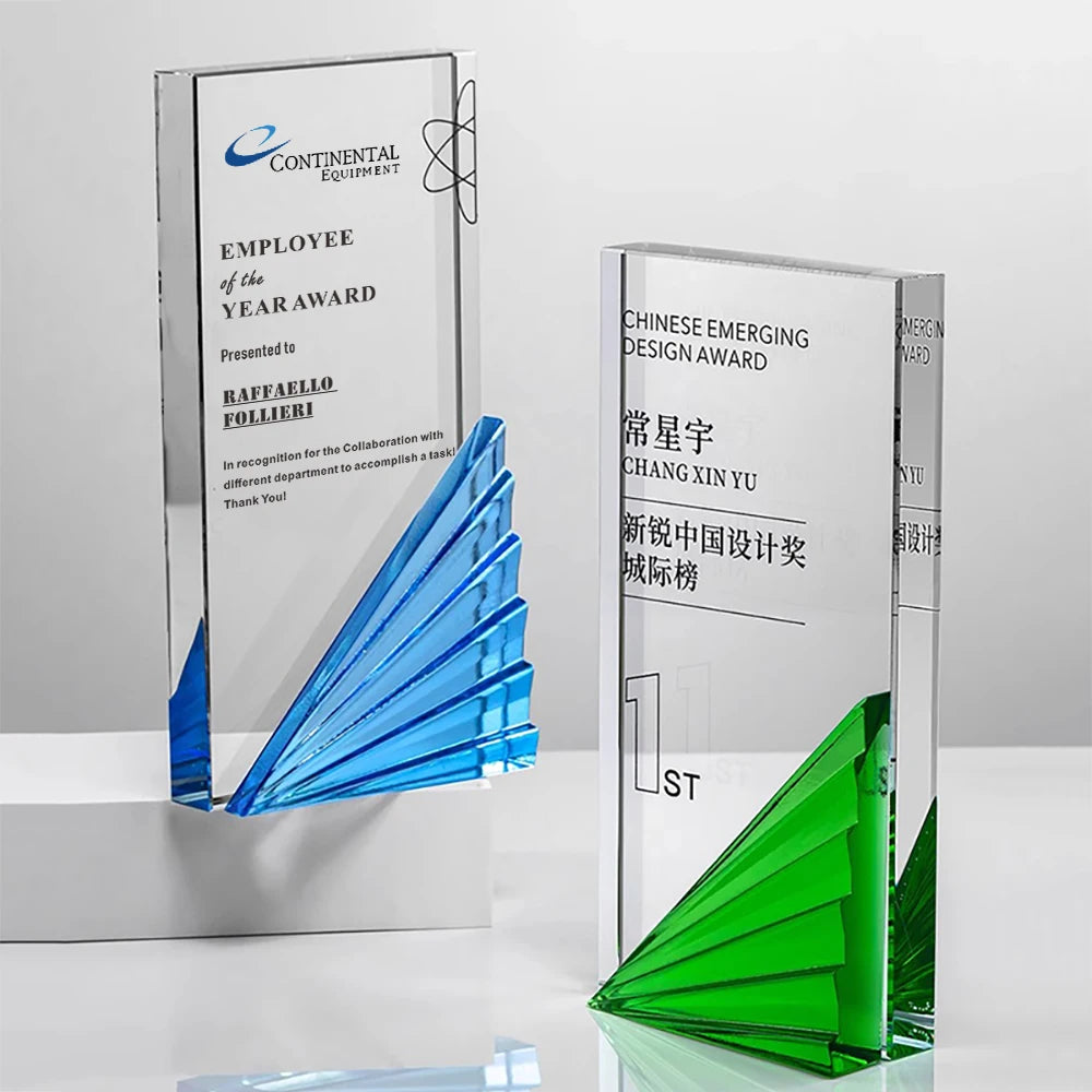 Jadevertu 2024 Color Wing Trophy Colorful Plaque Crystal Plaque Award Custom Award Crystal Awards Glass Trophy Custom