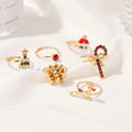 Christmas Ornaments Cute Cartoon Elk Christmas Tree Ring 6-piece Set Oil Drop Opening Adjustable Ring Bracelet