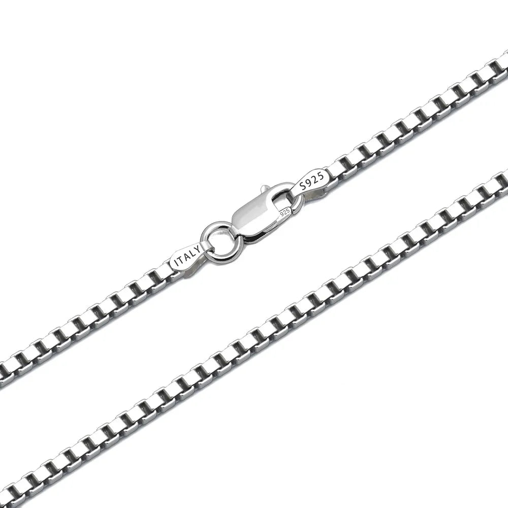 0.6mm 1mm 2mm Box Chain Necklace Sterling Silver 925 Necklace Women Fine Jewelry