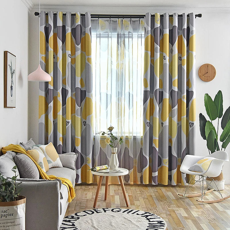 Nordic Style Geometric Print Window Drapes Grey Yellow Fashion Color Blackout Curtain Ready Made for Living Room Bedroom