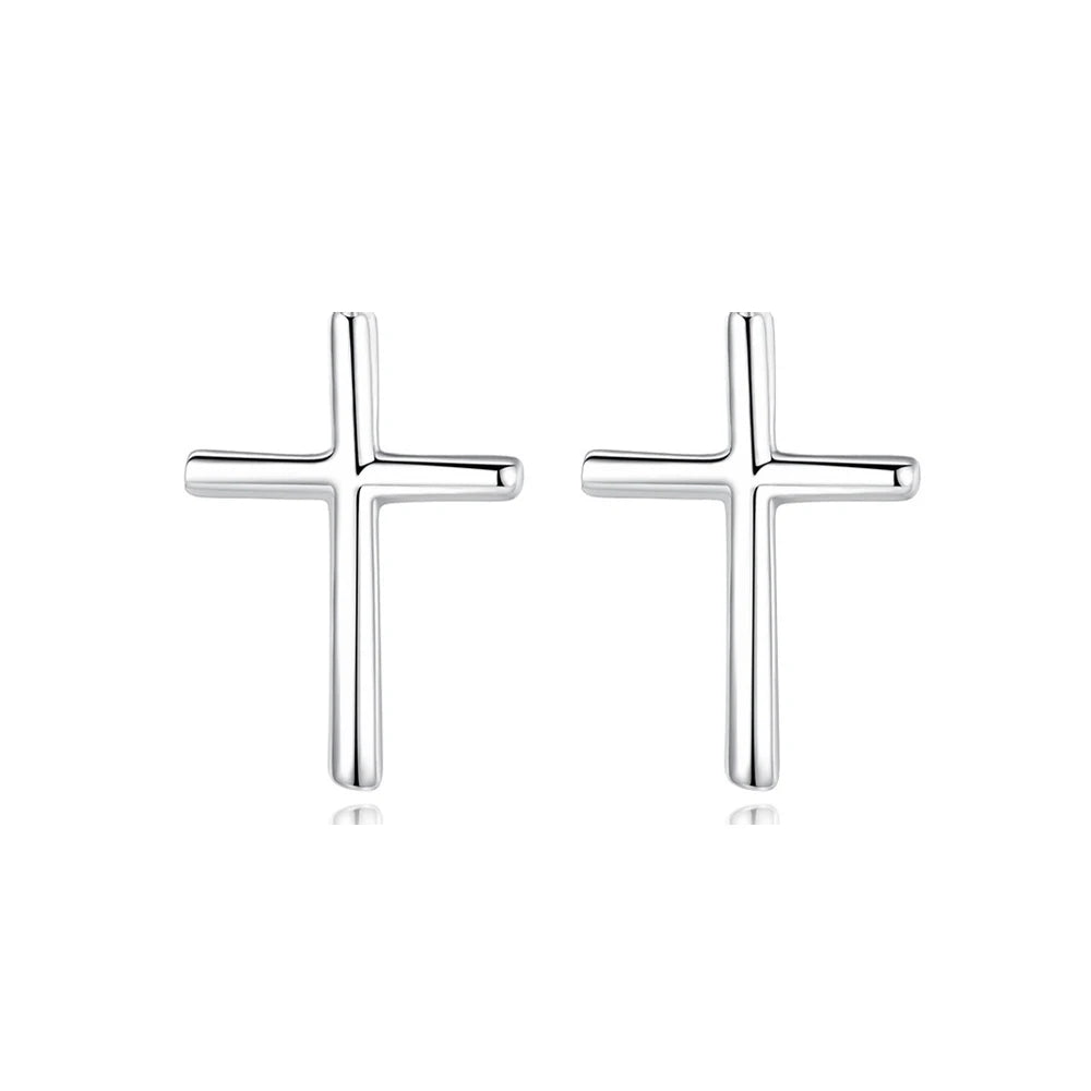 Factory Wholesale Hypoallergenic 925 Sterling Silver Religious Jesus Cross Shape Stud Earrings for Women Jewelry
