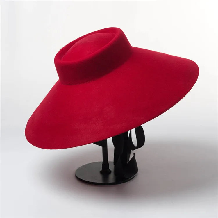 X1268 Wide Brim Wool Hat Wool Top Caps Red Wool Felt Hats Unisex Felt Homburg Hat