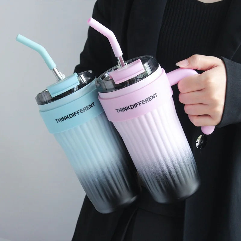 New Gradient Tea Break American 800 ml Large Capacity Vacuum Insulated Straw Thermos for Men Women High Color Value Outdoor Use