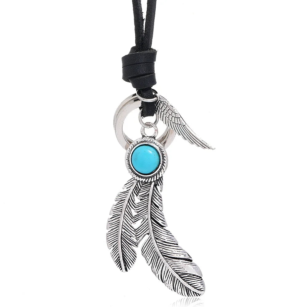 Feather Pendant Leather Rope Chain Necklace Fashionable Rope Chain Jewelry