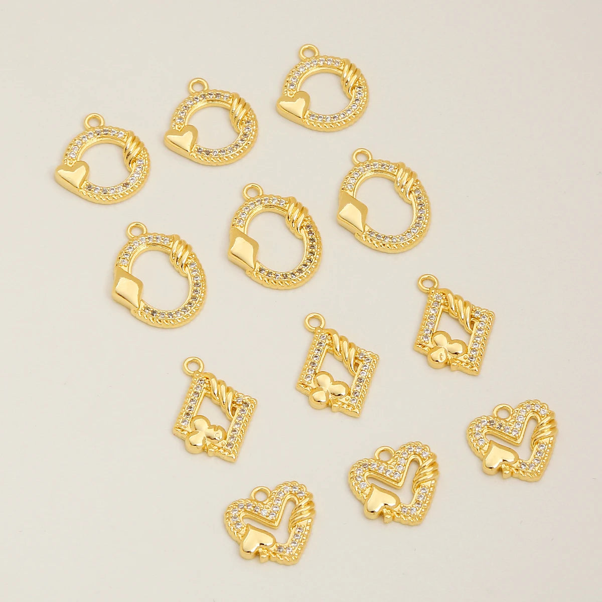 18K Gold Plated Brass square Charms for Jewelry Making Geometric Pendant Zircon Inlaid Round Heart-shaped Pendant