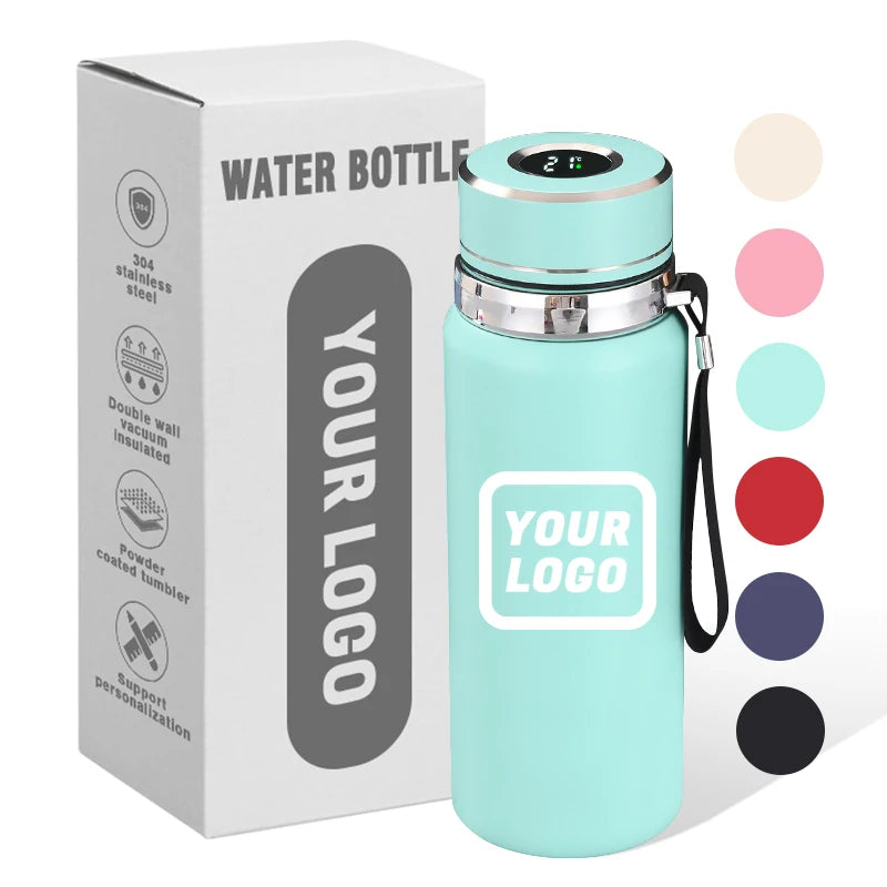 LOGO CUSTOM Double Wall Stainless Steel Vacuum Insulated Water Bottle Temperature Display Smart Water Bottle