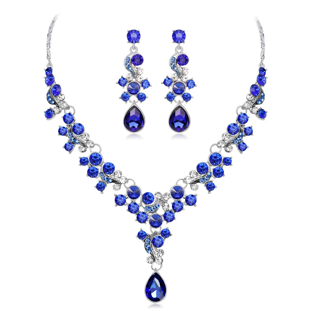 Elegant Blue Dropshipping Rhinestone Earrings Wedding Suit Bridal Necklace Sets
