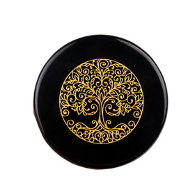 New Design Polished 55MM Natural Obsidian Chakra Gemstone Creative Disc Hand Carved Life Tree Symbol Crystal Energy Stone