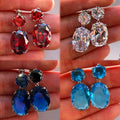 Huitan Shiny Big Oval Colorful Gemstone Zircon Cubic Dangle Earrings Girls Lady Romantic Silver Oval Women Pendant Earrings