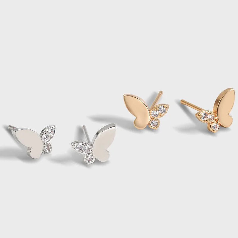 Fashion Gold Plated Sterling Silver Butterfly Stud Earrings Bling S925 Silver Cz Butterfly Earring for Girl