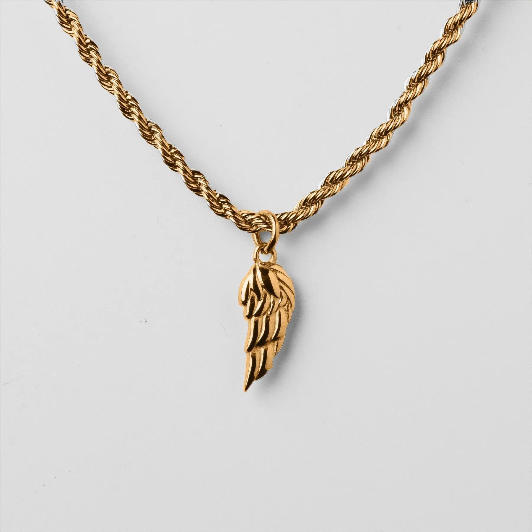 Fashion Men Jewelry  Stainless Steel Gold Hip Hop Feather Wing Pendant Necklace