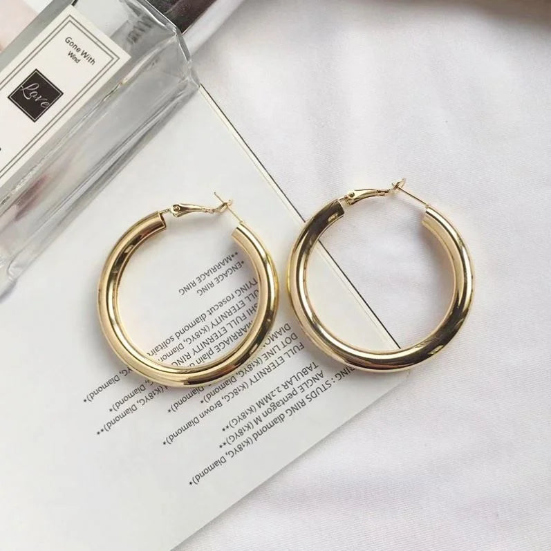 2024 Hot Sale 18k Gold Plating Large Tube Hoop Clip Earrings European Large Circle Earrings for Women