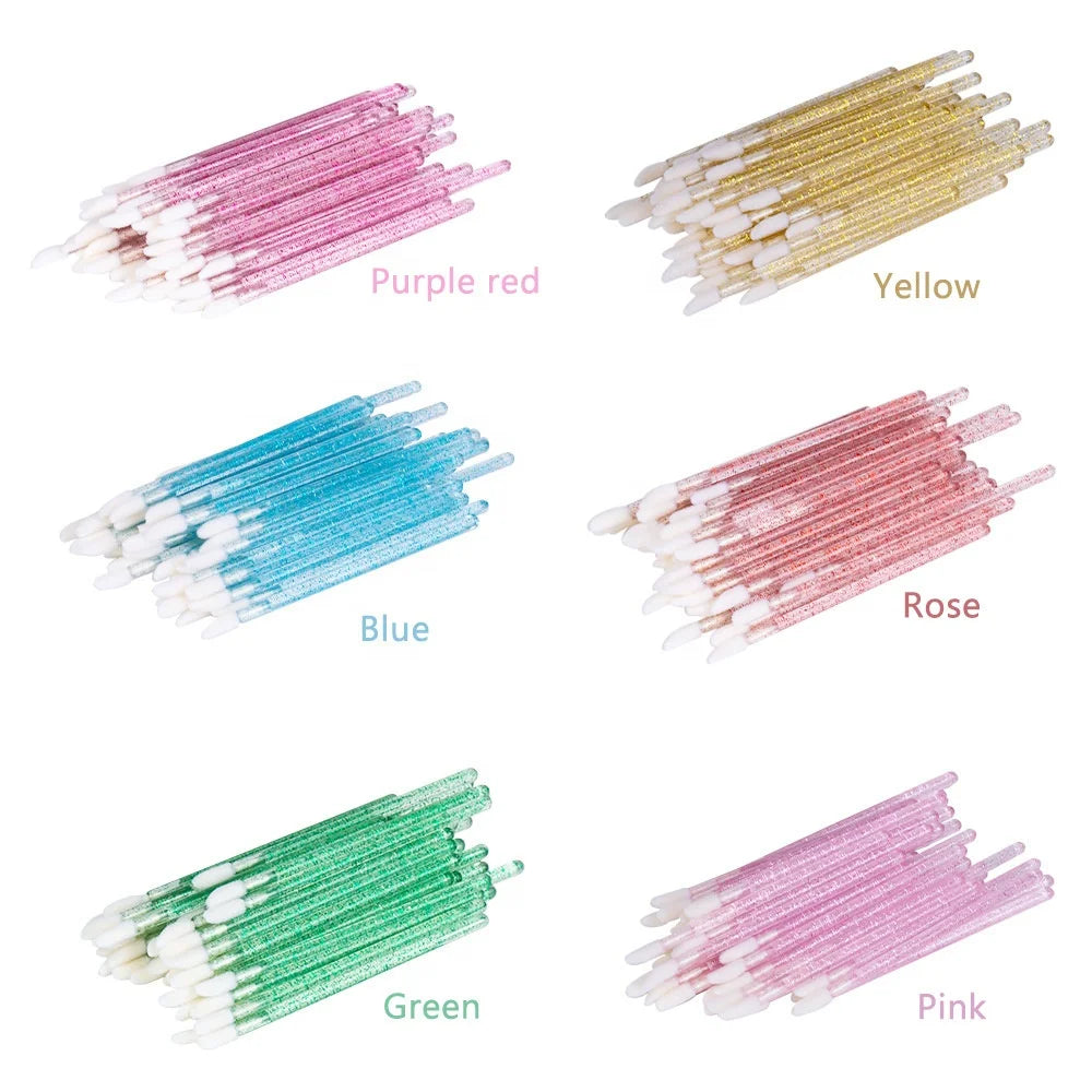 50pcs/bag Disposable Spoolie Flocking Cotton  Lip Brush Glitter Applicator Tool  Lipstick Lip Gloss Wands Lip Brushes Beauty