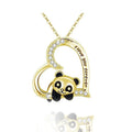 Factory Supply Girls Cute I Lover Forever Heart Shape Crystal Panda Necklace