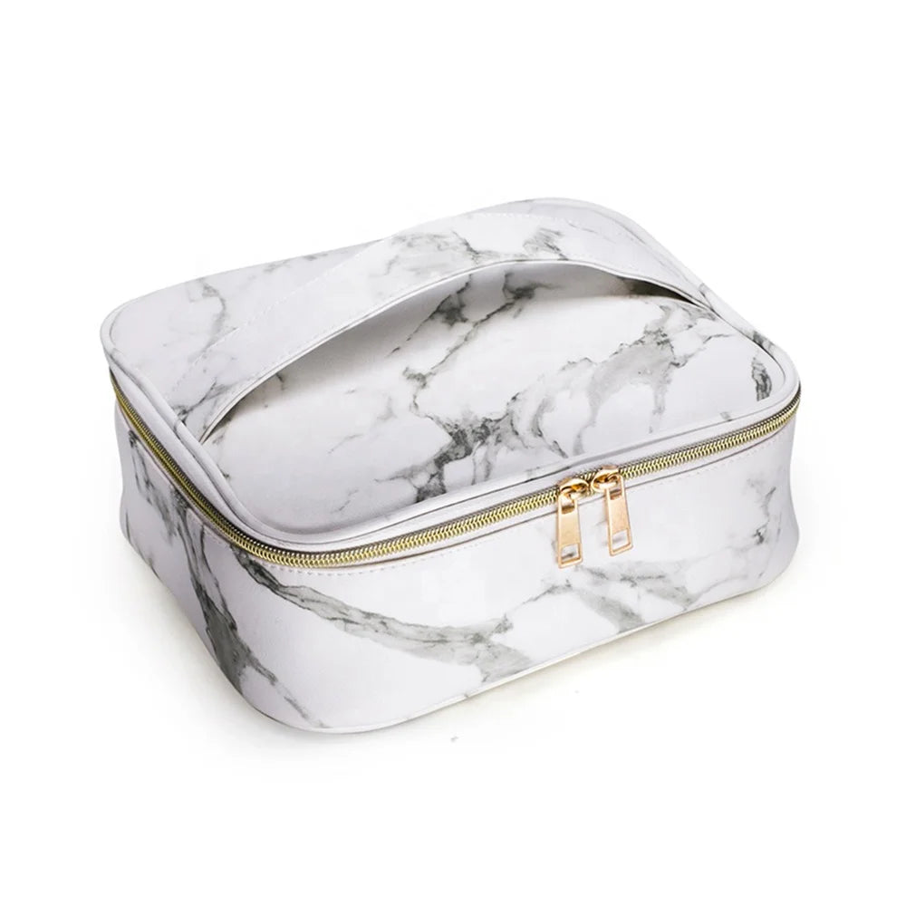 Women Travel Toiletry Bag Organizer Pouch PU Leather Waterproof Marble Makeup Bag with Zipper Gift Eco