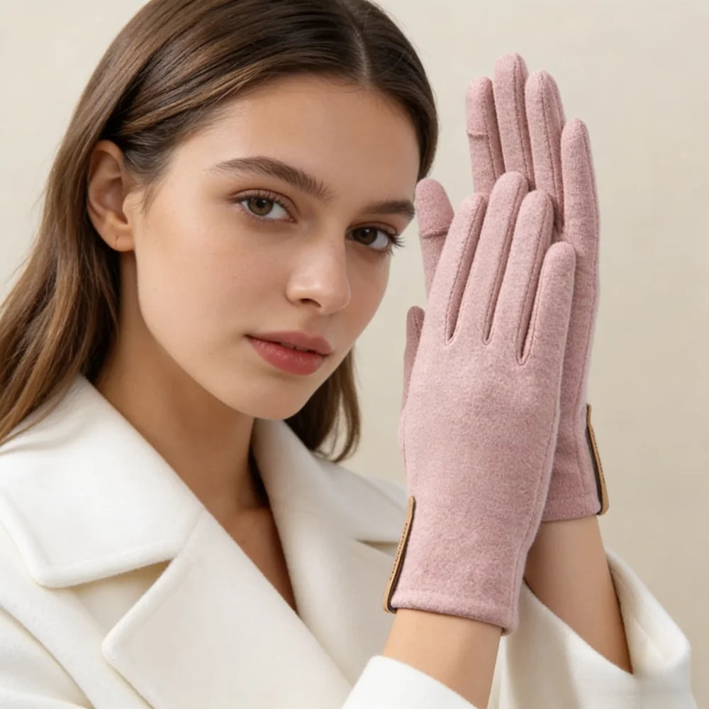 Fashion Korean Style Bike Riding Touch Screen Thermal Winter Women's Wool Gloves
