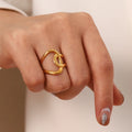 New Arrival 18K Gold Plated Snake Shape Adjustable Micro Cz Diamond Stainless Steel Opening Ring for Women
