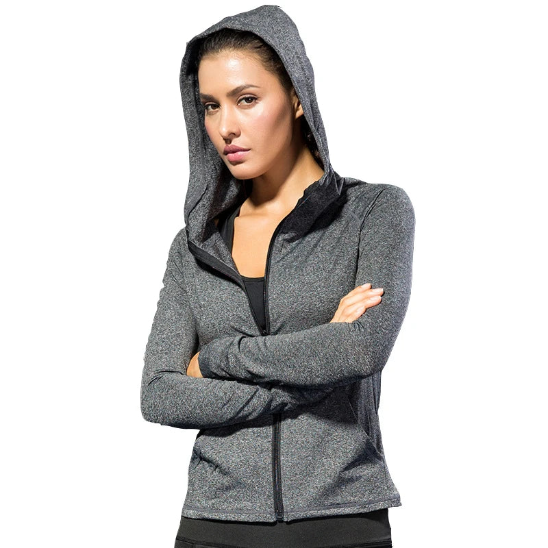 Wholesale Custom-made Women's Running Gym Training Sport Jacket Hoodies Lightweight Breathable Full Zipper Jersey Solid Pattern
