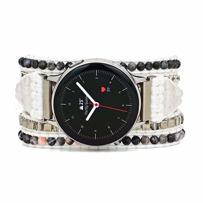Boho Multi Layers Bracelets Watch Strap Handmade Woven Removable Natural Stone Smart Watch Band
