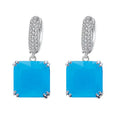 Cute Blue Square Cut Cubic Zirconia Dangle Drop Pendant Huggie Hoop Earrings for Women Girls Lovely Fashion Jewelry Accessories