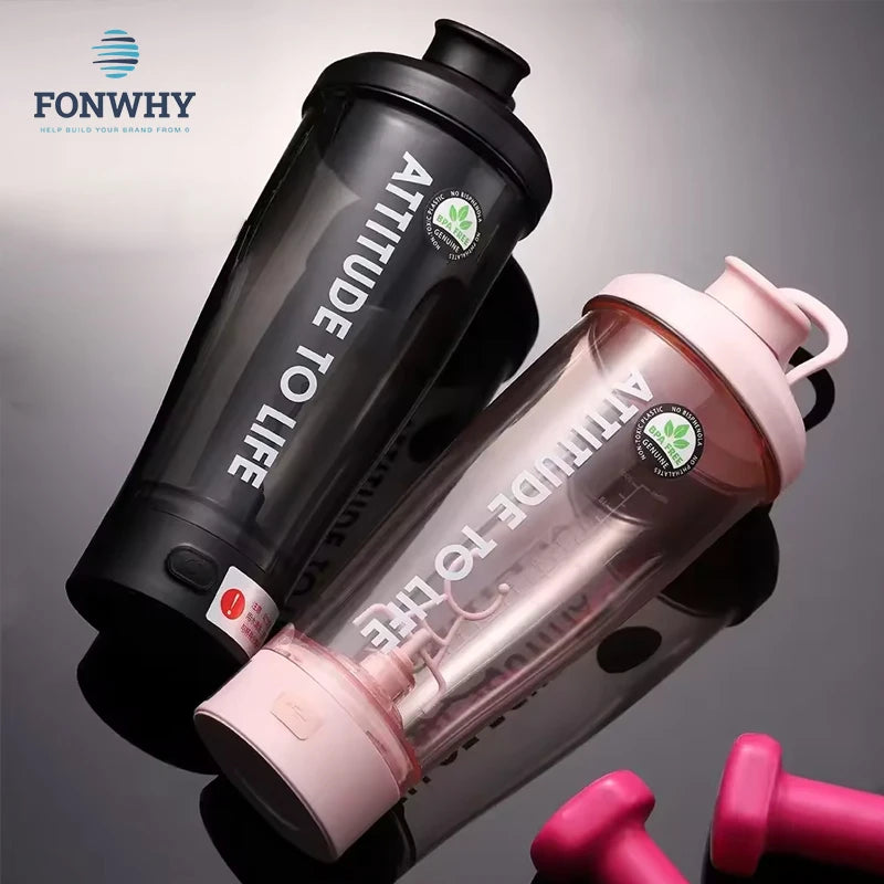 BPA-Free 700ml Tritan Clear Plastic Sports Drinkware USB Rechargeable Automatic Spinning Electric for Shaker Bottle for Work