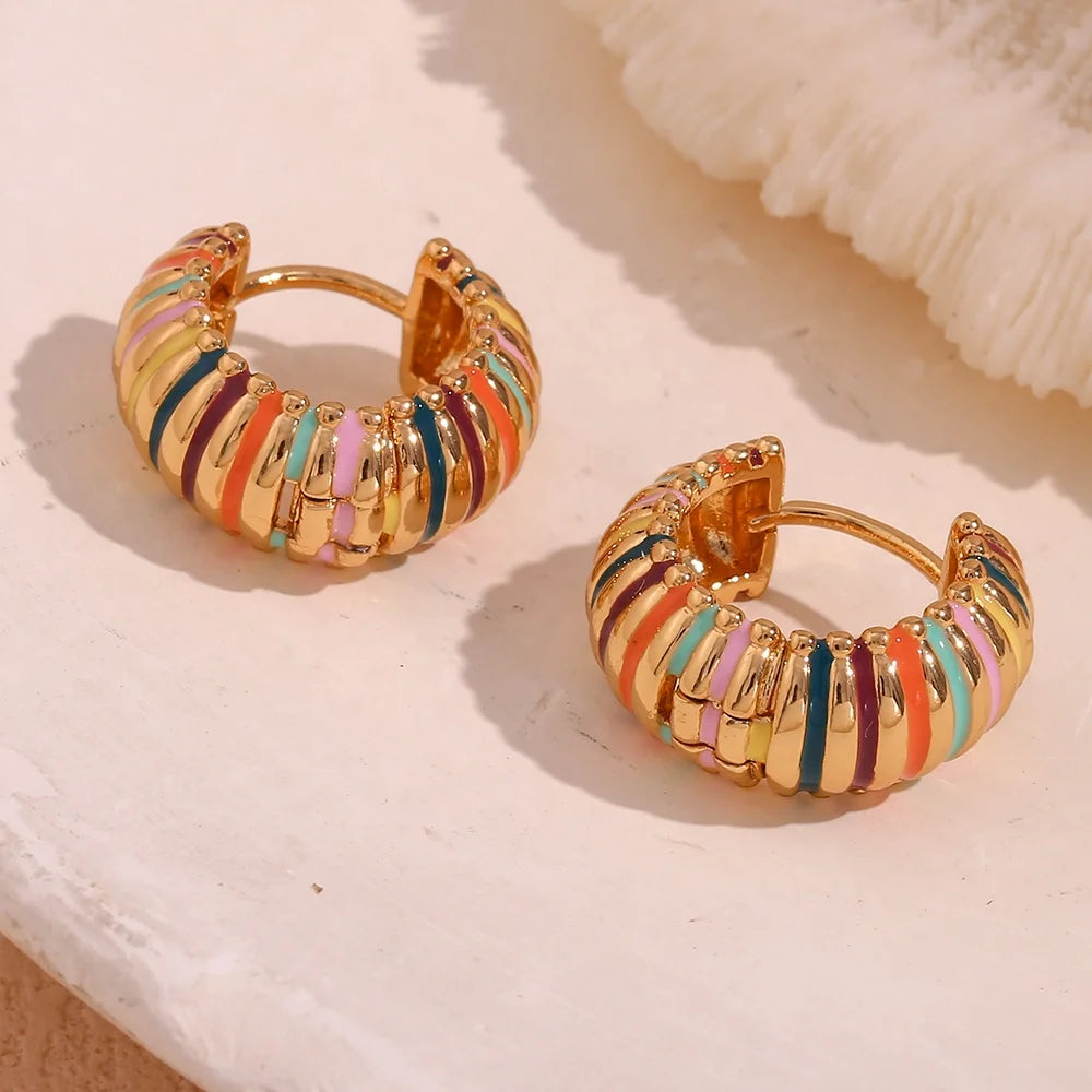 Guarantee Dreamshow Colorful Enamel Hoop Earring Gold Plated Stainless Steel Huggies Earring for Women Boucles D'oreilles