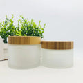 Cosmetic Face Cream Container Big Size 50ml 100ml 150ml 200ml Frosted clear Glass Jar with Bamboo Wood Lid