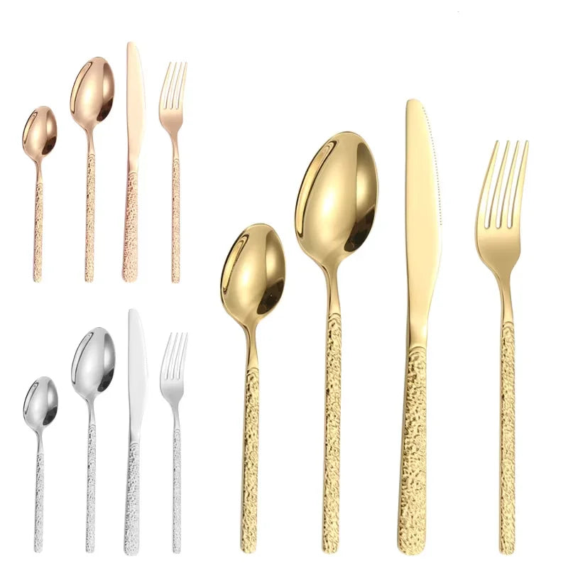 Creative Eco-Friendly Minimalist Knife Fork Spoon Silverware Stone Handle Gold Cutlery Set Stainless Steel Wedding Flatware