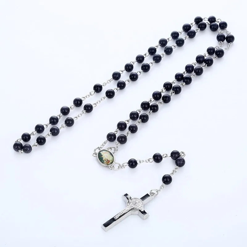 Wholesale New Charming Crystal Bead Catholic Rosaries Necklace for Wedding Women Long Cross Pendant Chain Necklace Gift for Woma
