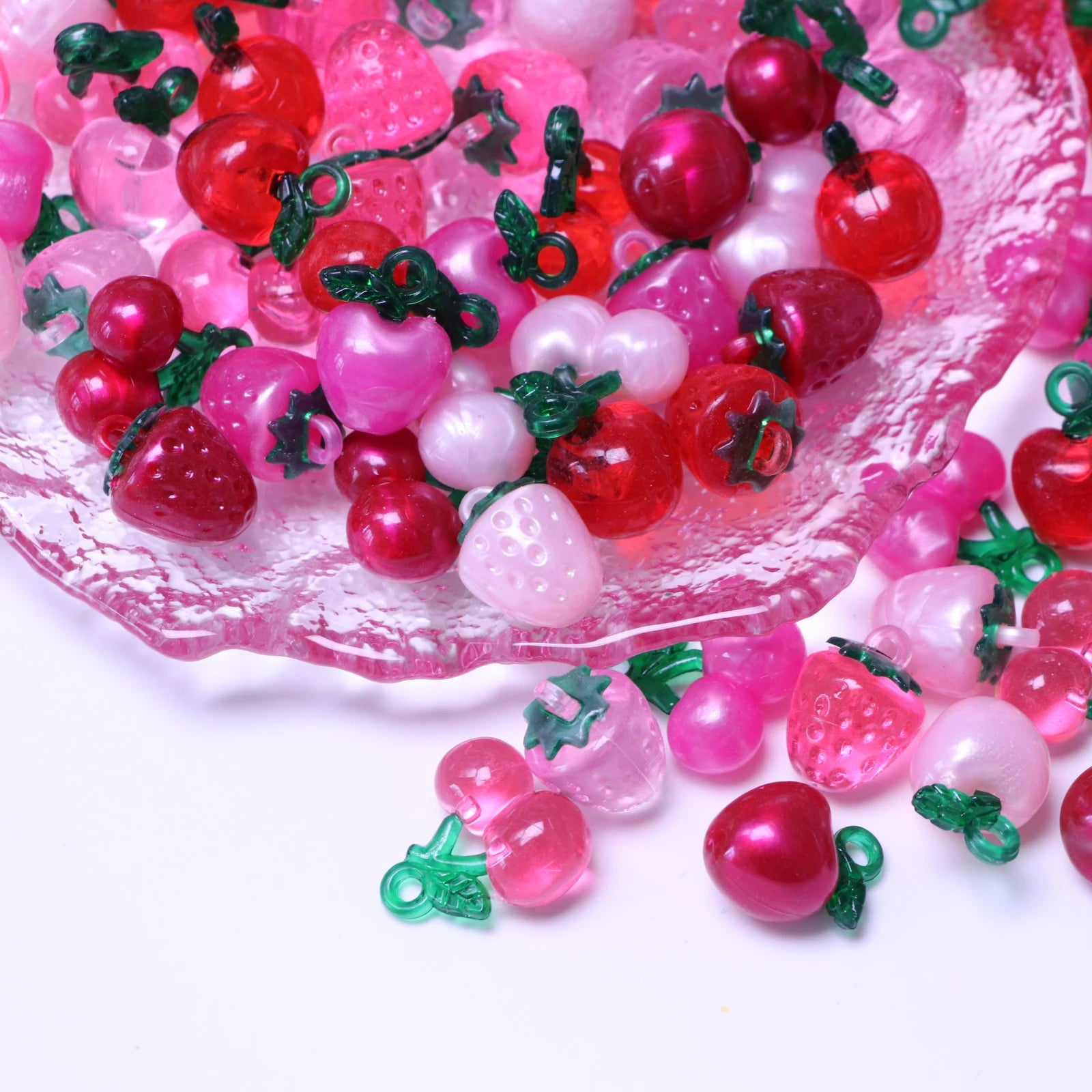 Transparent Red Series Fruit Pendant Beads Pearl Color Cherry Crystal Strawberry Resin Charms for Earring Key Chain  Lanyards an