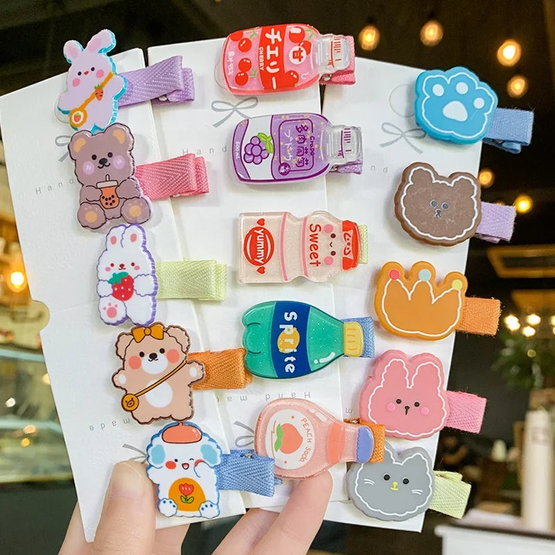 5PCS New Girls Cute Cartoon Hairpins for Kids Children Sweet Headwear Hair Clips Barrettes Fashion Accessories Box