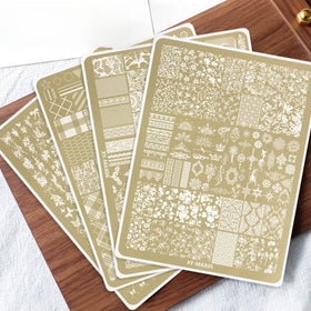 Nail Art Stamper Gold Multiple Patterns Artistic Design Template Manicure Transfer Tool Butterfly Snowflake Nail Stamping Plate